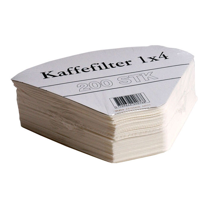 Kaffefilter 1x4, hvid, pakke 200 stk