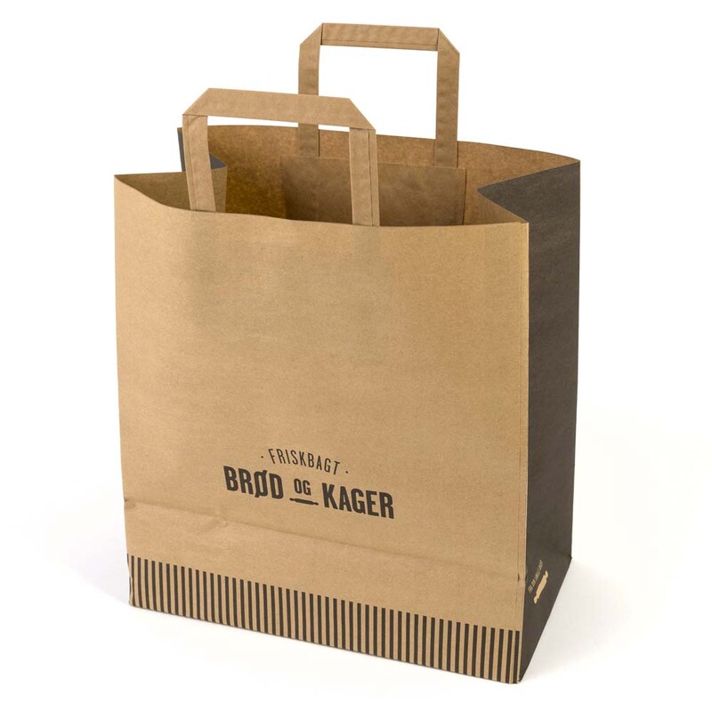 Papirbærepose, 320 x 350 mm, flat bag, 22 l, Papir, brun, Printed, pakke a 250 stk, Friskbagt Brød Og Kager, Fødevaregodkendt