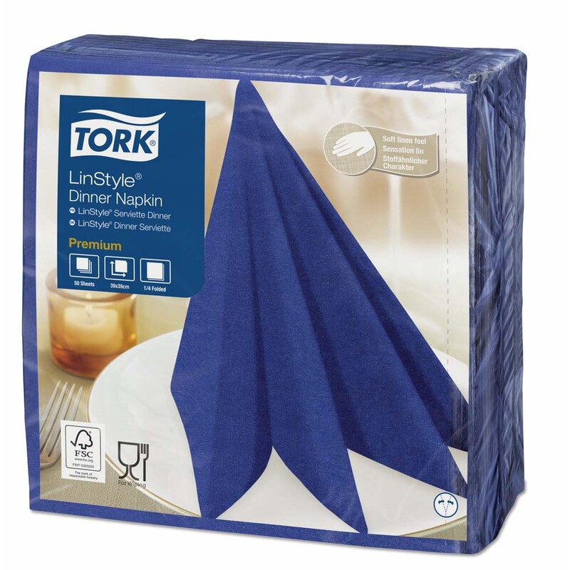 Middagsservietter, Tork, Linstyle, 1/4-fold, 1 lag, midtnatsblå, 390mmx390mm, 55g/m2, pakke a 50 stk, FSC Mix Credit