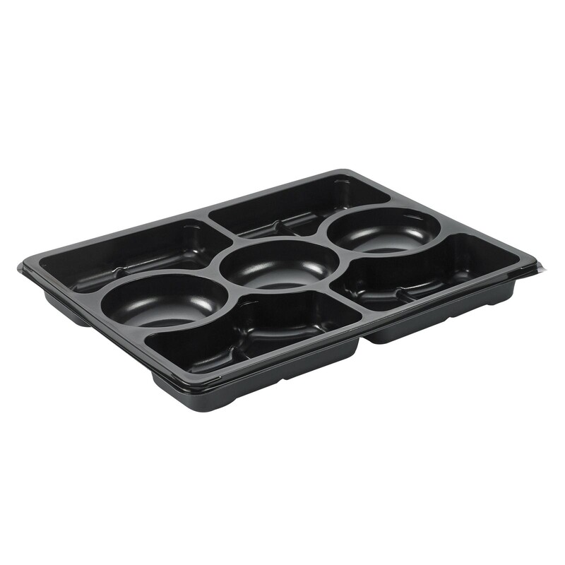 Plastbakke, Plus Pack Zen, 7-rums, Rektangulær, 310x250x33mm, PET, sort, pakke a 60 stk