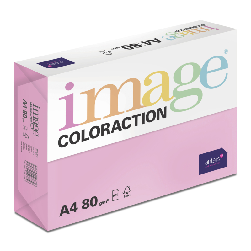 Image, Coloraction, Malibu/néon pink, Kopipapir, træfri ECF, 80g/m2, 210mm, x 297mm, A4, Smal bane, pakke a 500 ark, FSC Mix Credit